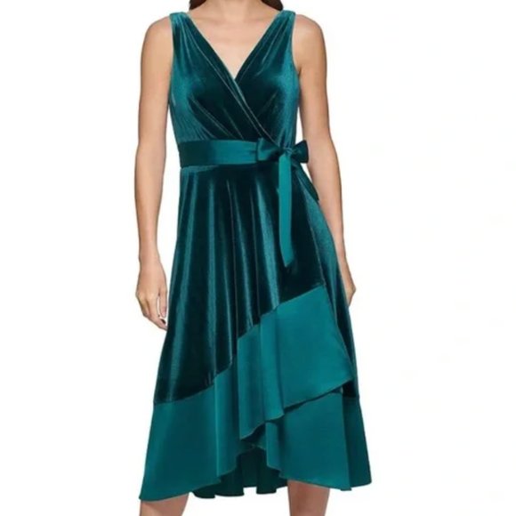 DKNY Black Velvet Satin Trim Dress black size 12 - Picture 2 of 8